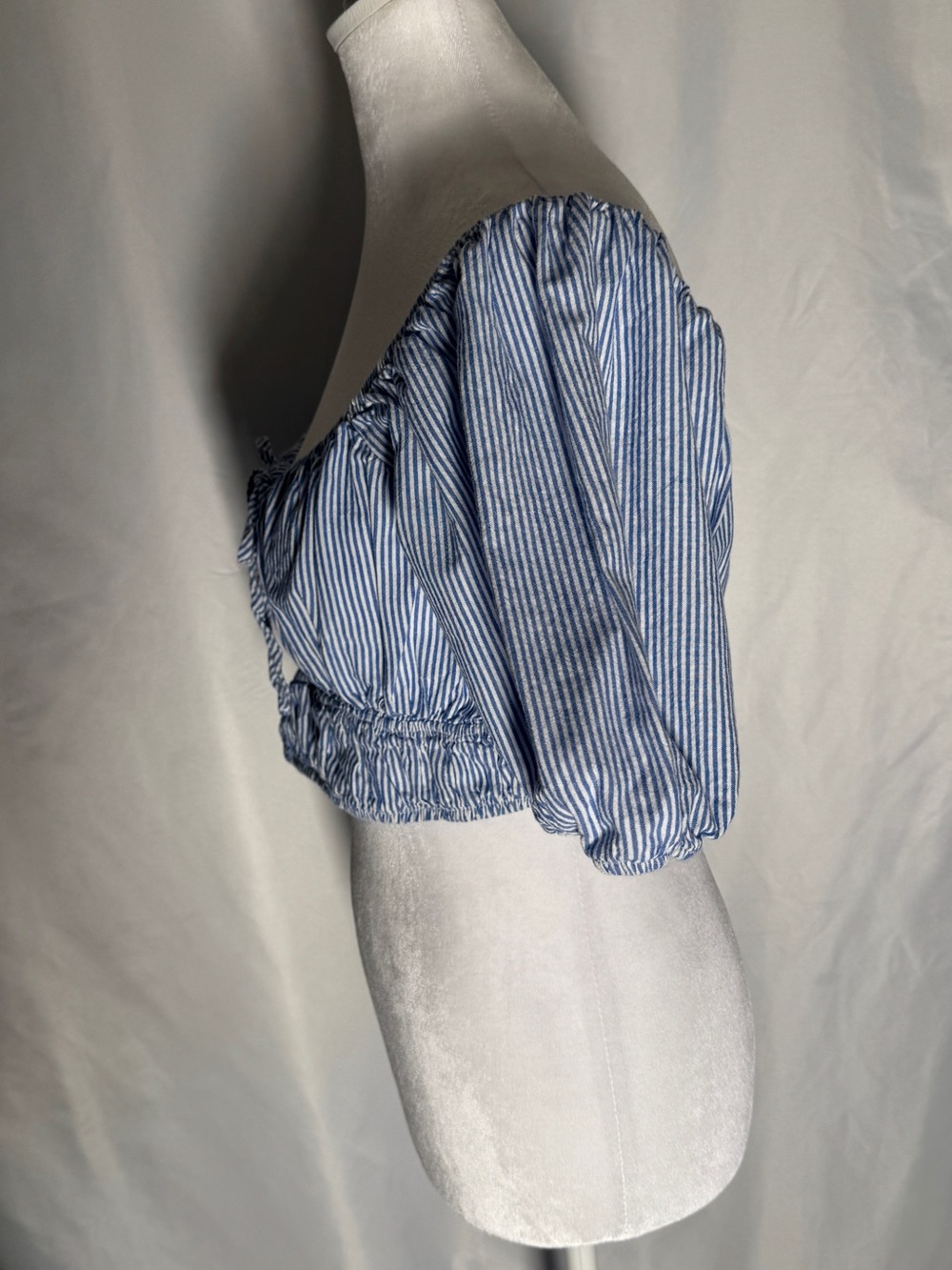 Live 4 Truth Blue and White Striped Puff Sleeve Crop Top - Picture 3 of 6